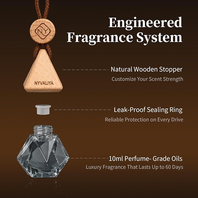 Car Air Freshener Hanging Diffuser with Natural Essential Oil, Ebony Agarwood Scent Car Fresheners, Long Lasting Car Smell Air Fresheners, Car Air Fresheners for Women & Men (Ebony Agarwood)
