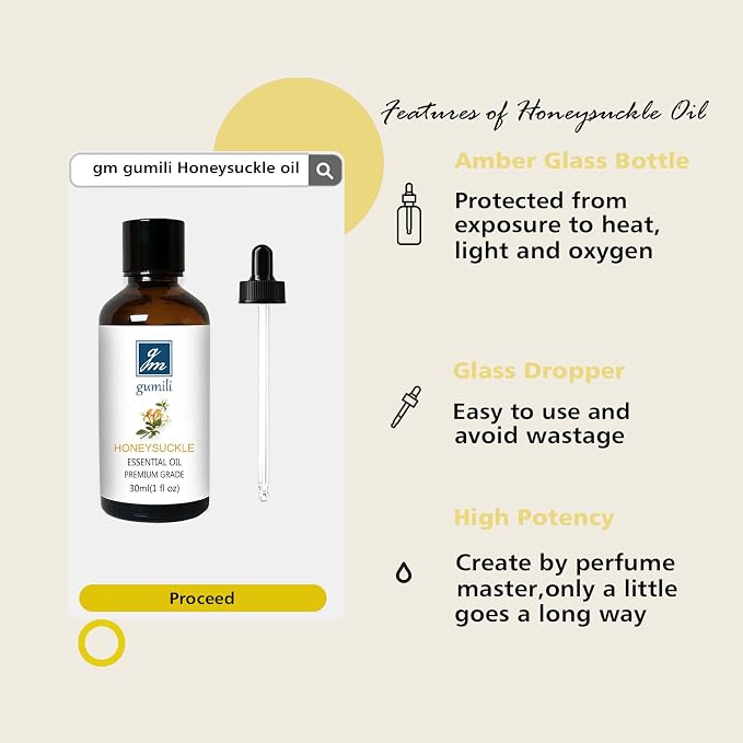 GM Gumili Honeysuckle Essential Oil, Home Fragrance Perfume, Scent Oil for Soaps, Candle Making, Dryer Balls, Diffusers, Laundry, Slime - 1 oz /30ml
