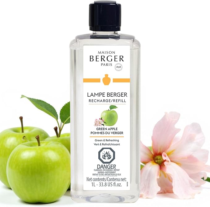 MAISON BERGER Lampe Berger Refill, 1 L, Green Apple | Catalytic Lamp Fragrance Refill, Helps Neutralize Odors, ~160 h Fragrance Diffusion, Made in France
