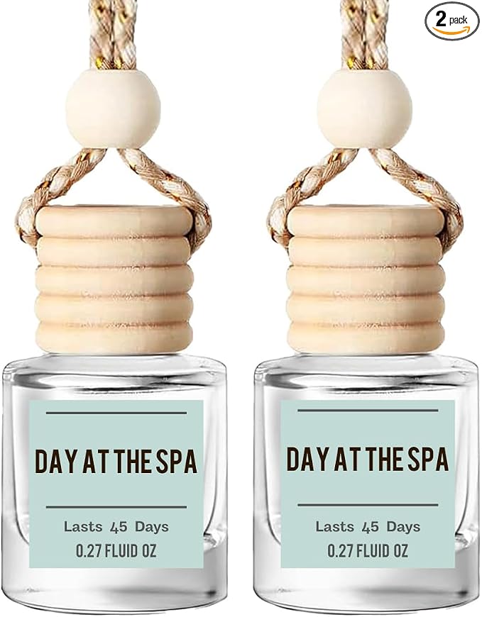 Day at the Spa Hanging Car Air Freshener – Long Lasting Essential Oil Diffuser for Car, Closet, Bathroom – 2-Pack Natural Scent Deodorizer for women and men.