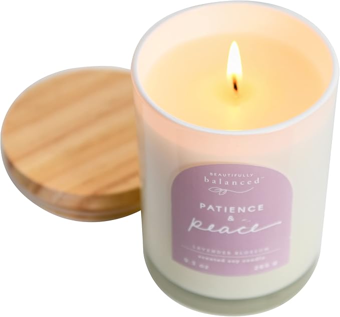 Scented Lidded Glass Soy Candle, Patience + Peace 9.3 oz.
