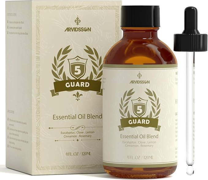 ARVIDSSON Five Guard Essential Oil Blend 4 Fl. Oz (120ml), Guards Essential Oil Blends of Clove, Eucalyptus, Lemon, Cinnamon, Rosemary Oils, A Refreshing Experience for Home