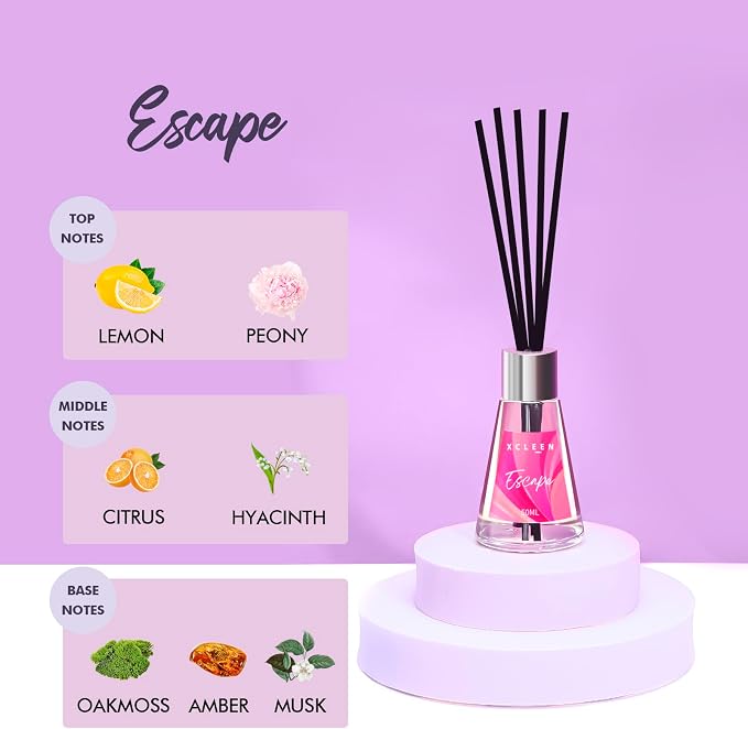 Xcleen 3 Pack Reed Diffuser, Scented Oil Diffuser with 15 Sticks, Escape/Vanilla/Moroccan Amber, Air Freshener for Bathroom & Office, Holiday Home Fragrance, Gift idea, Each 1.7Fl Oz, Total 5.1Oz