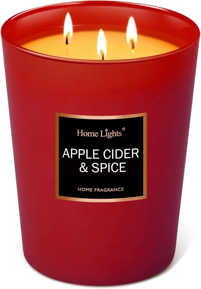 HomeLights Highly Scented Candles, Big 33.3 oz for Home, Natural Soy Aromatherapy Candles, Smokeless Long Lasting 130h with 3 Cotton Wicks, Candles Gifts for Women & Men - Apple Cider & Spice