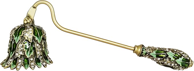 MUXSAM Vintage Candle Snuffer, Candle Extinguisher with Long Handle, Metal Wick Flame Snuffer for Putting Out Candle Flame Safely, Floral Candle Snuffers Accessory for Candle Lovers, Green