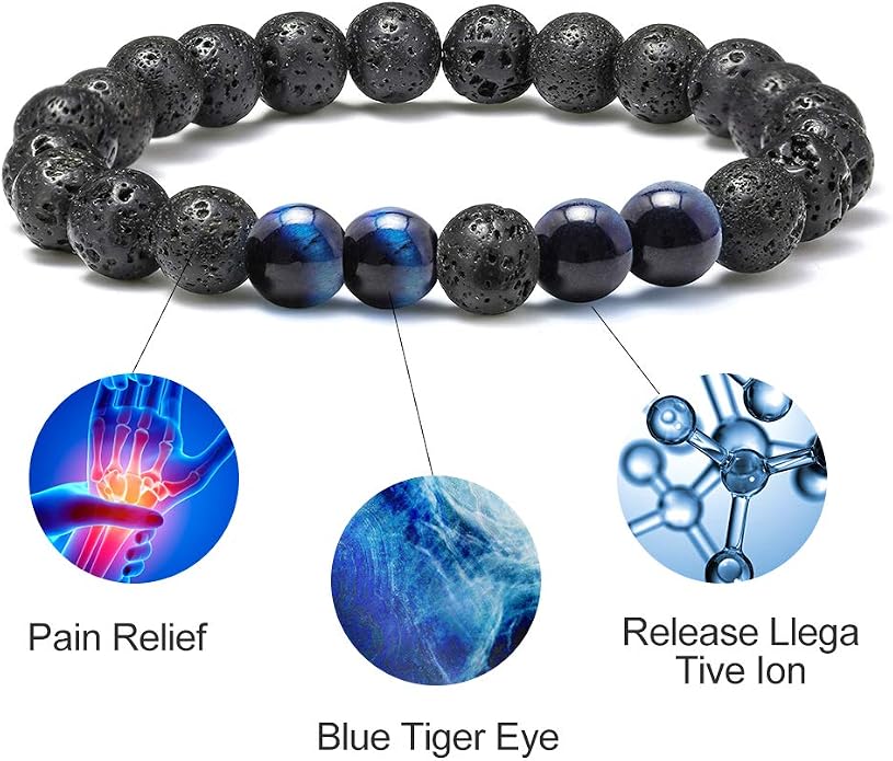 M MOOHAM Mens Bracelet - Beaded Natural Stone 8mm Tiger Eye Matte Agate Lava Rock Bracelets for Men Teen Boys Grandpa Dad Birthday Gifts Jewelry