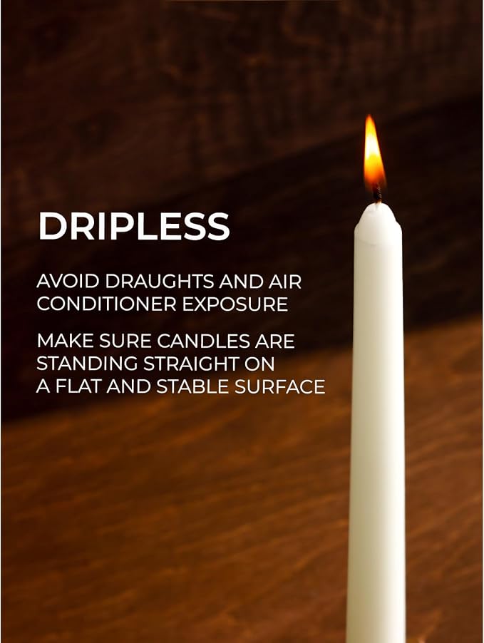 CANDWAX Ivory Taper Candles 8 inch Dripless - Set of 4 Tapered Candle Ideal for Dinner - Smokeless and Unscented Candlesticks Long Burning
