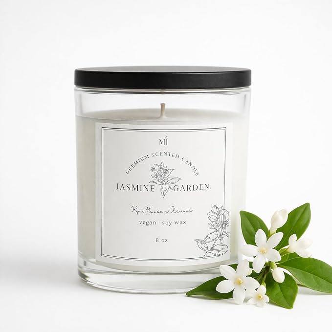 Jasmine Scented Candle | Soy Wax 8 oz Jar | Highly Scented Candles for Home | Long Lasting Aromatherapy | Decorative Gift for Women | Premium Room Decor