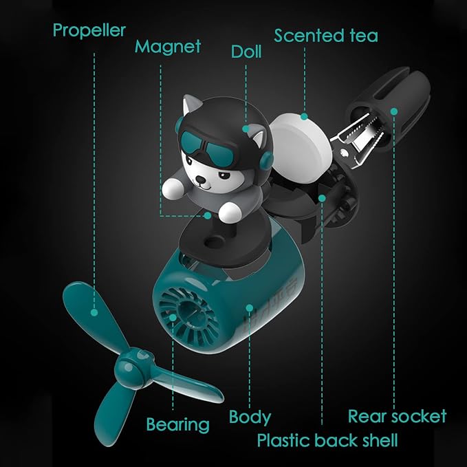2 Pieces Car Air Fresheners, Cute Bear Pilot Car Diffuser, Propeller Air Outlet Vent Fresheners, Suitable for Automotive Interior Decoration (dog（A+B）)
