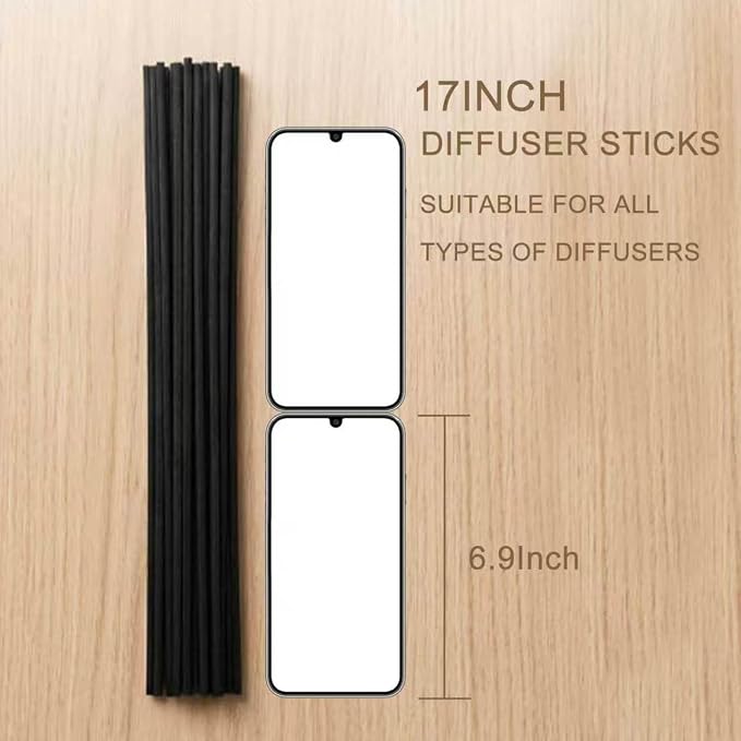 HOSSIAN Reed Diffuser Sticks, Natural Rattan Wood Sticks Essential Oil Aroma Diffuser Sticks Refill Replacement for Aroma Fragrance (Black Fibre17Inch*3.5mm 60PCS)