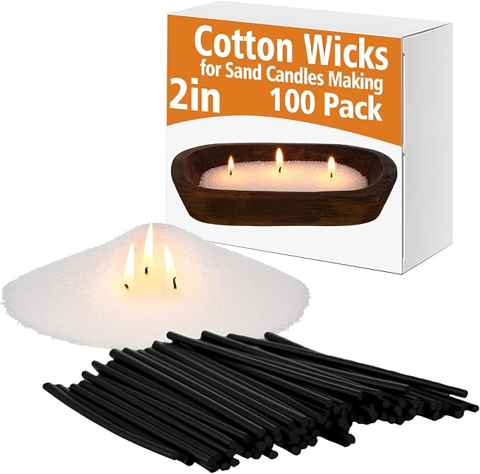 Conelist 100 Pack 2 Inch Cotton Wicks for Sand Candles Making Natural Cotton Candle Wicks, Low Smoke, No Lead and Metal for Candle Making DIY (Black)