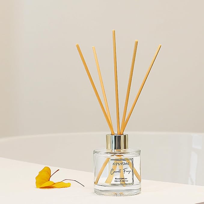 100ml Scent Diffuser with 6 Fiber Sticks, 3.5 oz Reed Diffuser Set Aromatherapy Fragrance Diffusers Air Fresheners for Home Bedroom Bathroom (Coconut)