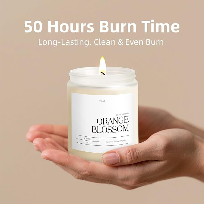 Orange Blossom Candles for Home Scented, Natural Soy Wax Aromatherapy Non Toxic Candle for Stress Relief, Long Burning & Lasting Candle Gifts for Halloween, Birthday, Christmas, Thanksgiving