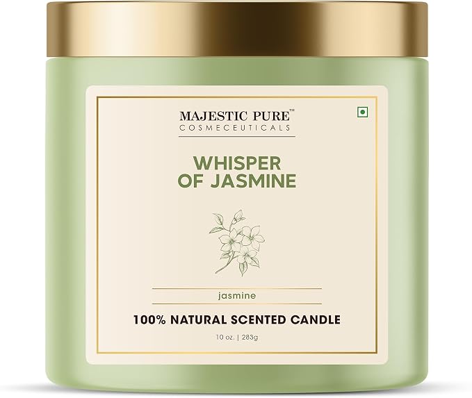Majestic Pure Candle Jasmine, Natural Scented Candle, 10oz Large Jar with up to 45+ Hours Burn, Giftable