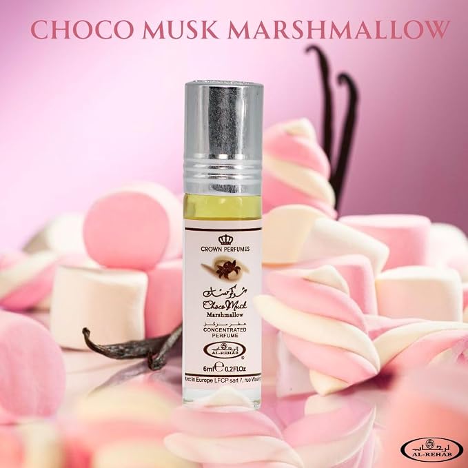 Al Rehab Choco Musk Marshmallow – Sweet Chocolate-Vanilla Concentrated Perfume Oil Roll-On for Unisex, 0.2 Ounce / 6ml