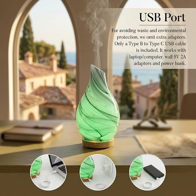 Glass Essential Oil Diffuser with 3 Aromatherapy Oils,200ml Small Humidifier for Bedroom with Timer,7 LED Color Lights for Office Home Room Decor Gifts for Women Men