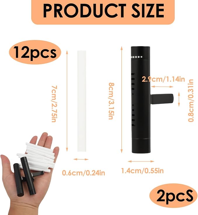 2 Pcs Car Air Essential Oil Diffuser Vent Clip with 12 Pcs Odorless Refill Sticks, Premium Aluminum Air Freshener Diffuser Suitable for Cars, Office, Kitchen (Black, 2 Pcs)