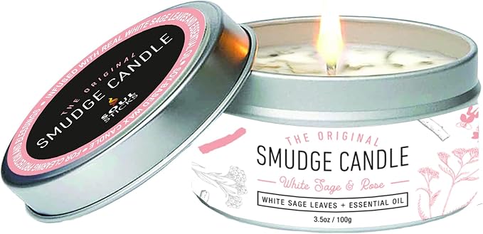 SOUL STICKS Smudge Candle for Cleansing House, Meditation, Chakra Healing, Aromatherapy | 3.5 Ounce Smudge Candle for Spiritual Cleansing (Rose)
