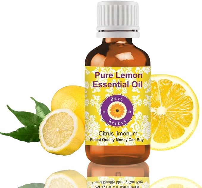 Deve Herbes Lemon Essential Oil (Citrus limonum) Pure | Non-Sticky | Non-Greasy | Lightweight | Men & Women | All Skin Types | Steam Distilled 30ml