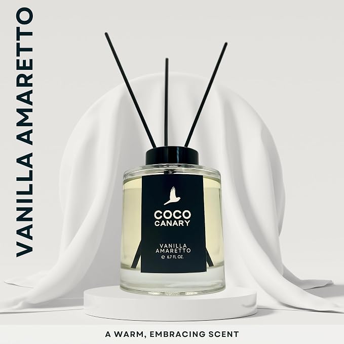 Coco Canary 6.7 oz Reed Diffusers for Home, Vanilla Amaretto Scent, Long-Lasting Warm Scent, Creamy Vanilla & Nutty Amaretto, Coastal Elegance
