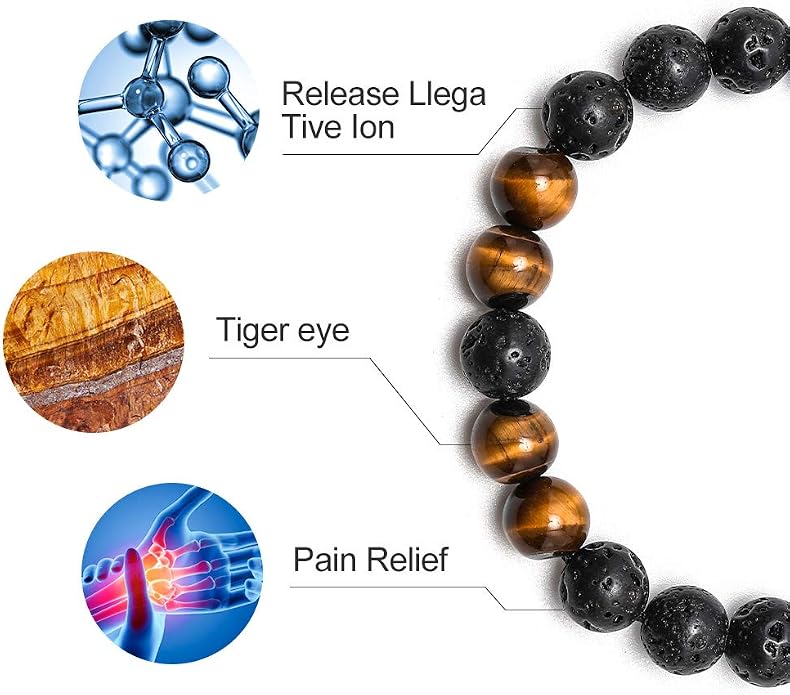 M MOOHAM Mens Bracelet - Beaded Natural Stone 8mm Tiger Eye Matte Agate Lava Rock Bracelets for Men Teen Boys Grandpa Dad Birthday Gifts Jewelry