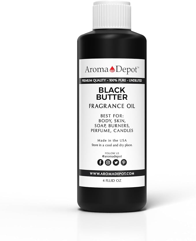 Aroma Depot Black Butter 4 oz. Fragrance Oil I Perfume I Skin Oil I Scented. DIY Projects Such as Candles, Bath Bombs, Body Butters, Creams & Lotions. Few Drops in The Diffuser, Burners, or Warmers.