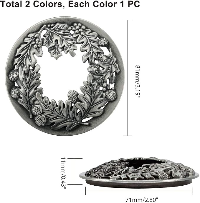 PH PandaHall 2 Pack Candle Topper Leaf Pine Candle Topper Shade Jar Lid Shade Sleeves for Jar Candles - Help Candles Melt Evenly and Look Great, 3.19 in Diameter(Antique Bronze & Antique Silver)