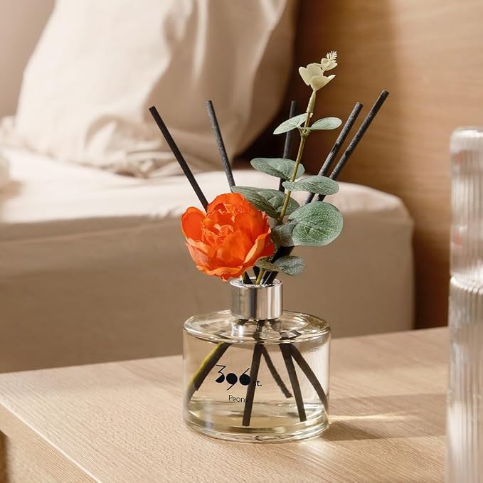 396 st. Peony Flower Reed Diffuser, Black Cherry, 200ml(6.7oz) / Reed Diffuser Sets, Home Fragrance, Scented Oils, Home & Bathroom Décor