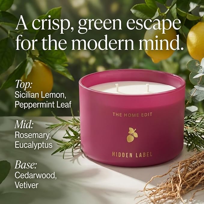 Hidden Label Raspberry Mint Pink Soy Candle, 10oz 2-Wick, 45H Clean Burn | Juicy Berry Cool Aromatherapy | Non-Toxic Vegan Phthalate-Free | Even Melt No Tunneling | Rose Frosted Reusable Gift Jar