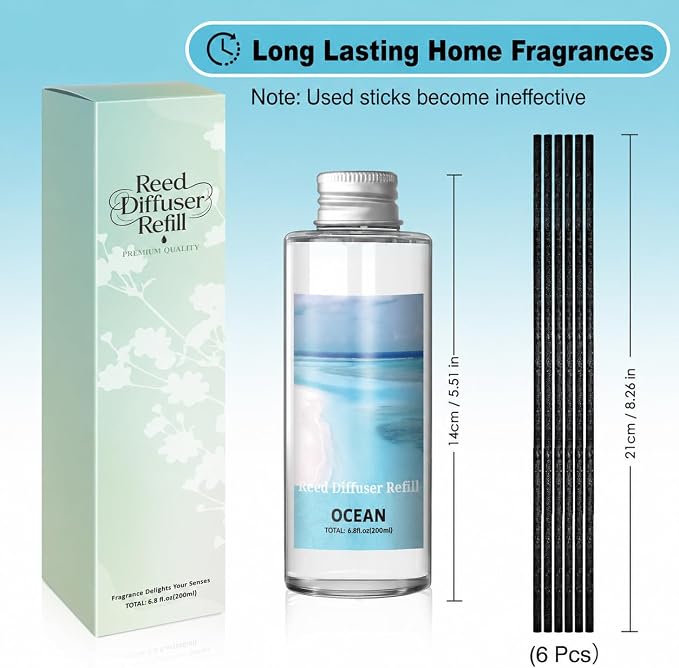 SCENTORINI Reed Diffuser Oil Refill, Ocean Diffuser Oil 6.76 Fl Oz, Natural Scented Essential Oil Refill Long Lasting Summer Home Fragrance for Bathroom Room Spa Aromatherapy Hotel Decor