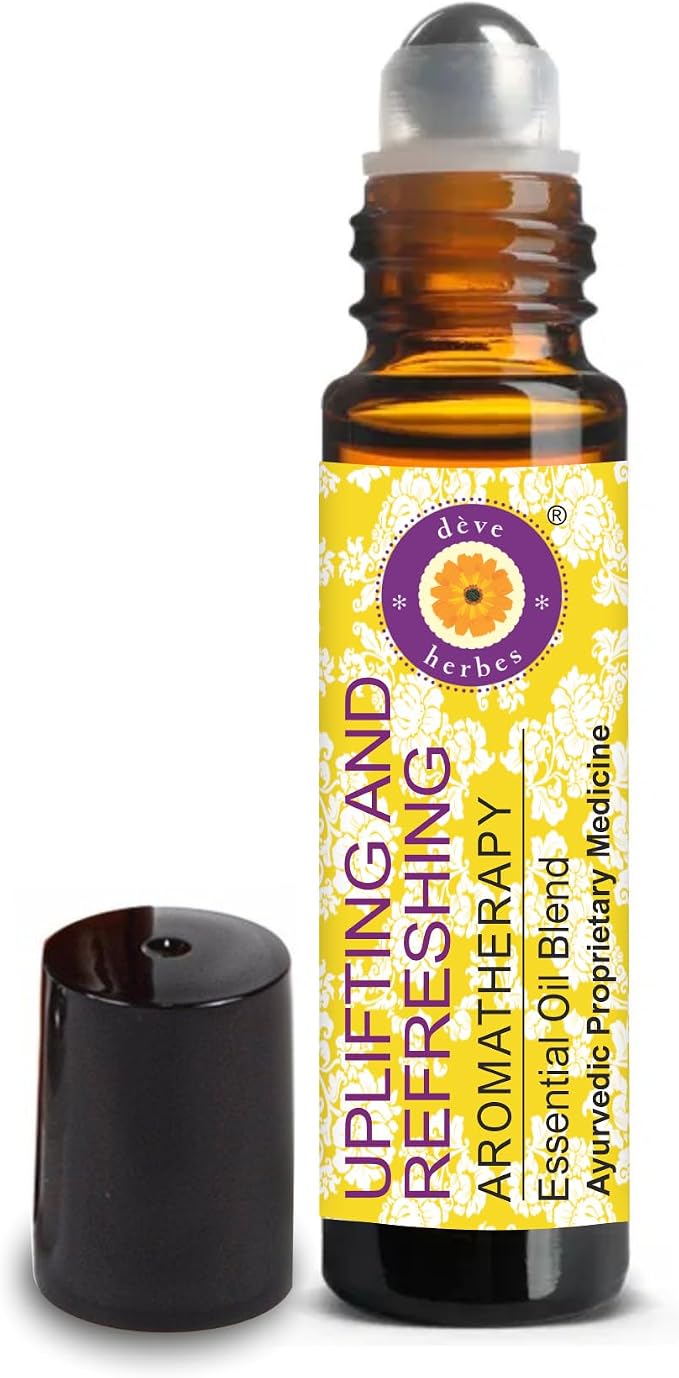 déve herbes Uplifting and Refreshing - Aromatherapy Essential Oil Blend of Spearmint, Lemon, Cajeput, Ginger, Frankincense & Nutmeg Essential Oils 10ml (Roll-On)