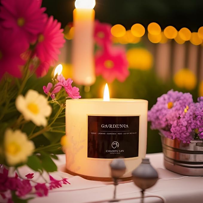 Premium Gardenia Scented Candle for Men & Women, Highly Scented, 7.1oz|45 Hour Long Lasting, All Natural Soy Candles, Home Decor, White Glass Jar Candle with Gift Box