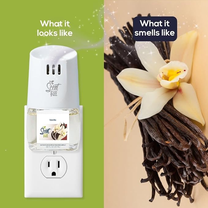 Scent Fill Vanilla Plug in Air Freshener, Scented Oil Refills, 2 Refills + Diffuser