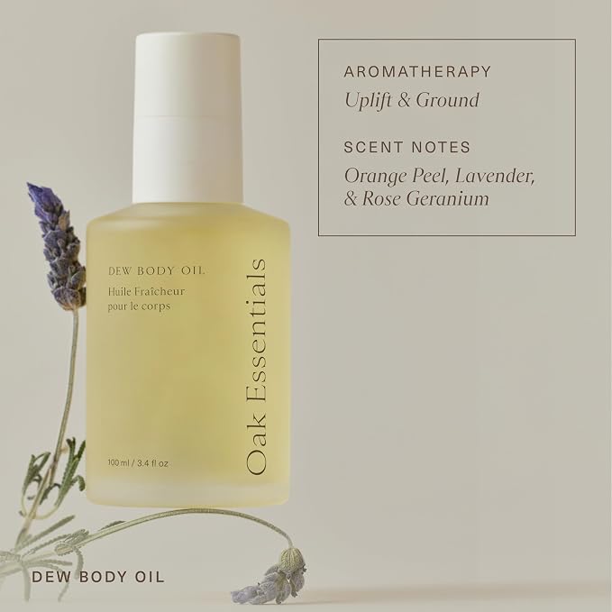 Oak Essentials Dew Body Oil, Hydrating Dry Body Oil for Women, Fast-Absorbing, Non-Greasy Finish, Ideal for Dry Skin, 3.4 Fl OZ