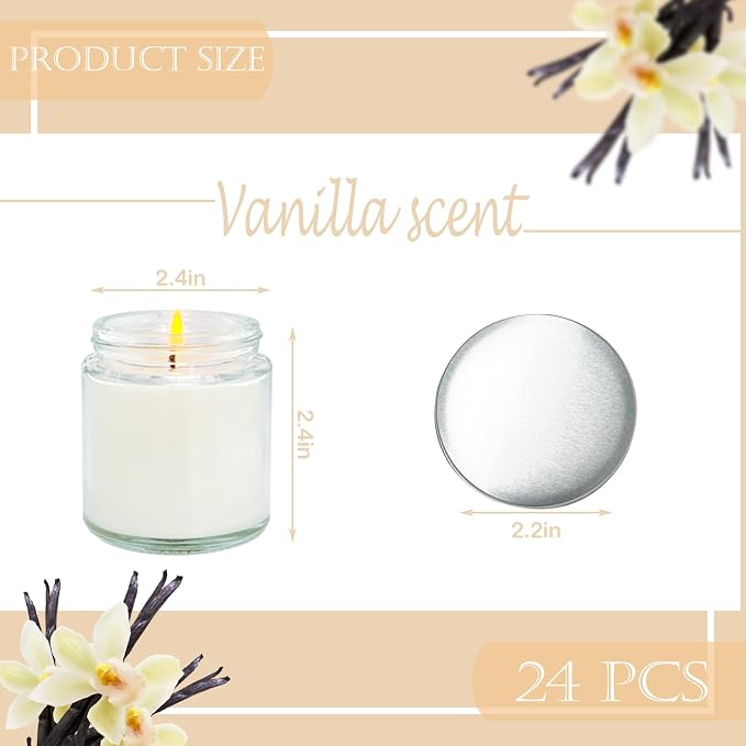 24 Pcs 4 Oz Mini Soy Candles,Vanilla Scented,Aromatherapy Candle,Bulk Candle Set，Great Stress Relieving Scented Candles for Girls as a Gift for Birthdays, Weddings and More!