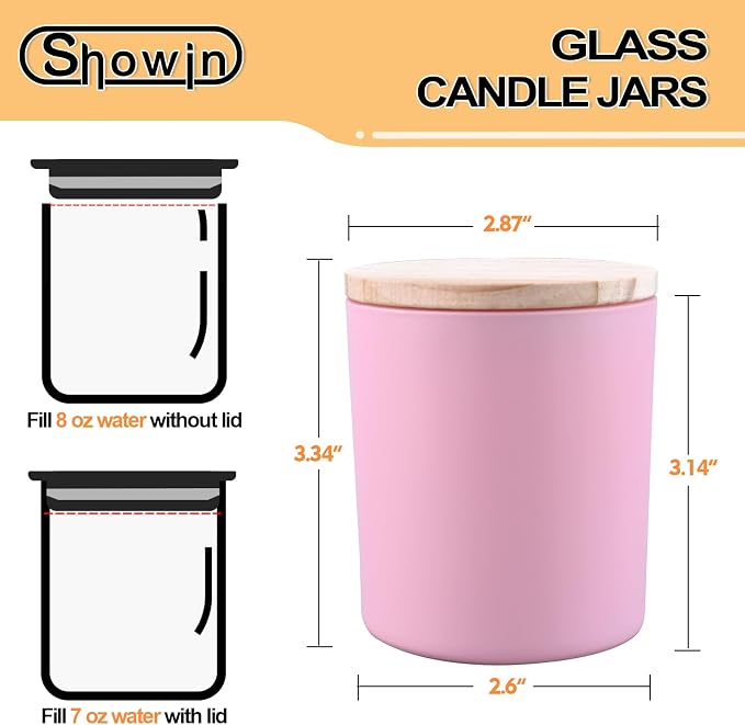 SHOWIN 8 OZ Thick Candle Jars for Making Candles 15 Pcs, Empty Jars with Wood Lids for Candle Making, Sample Container, Matte Pink