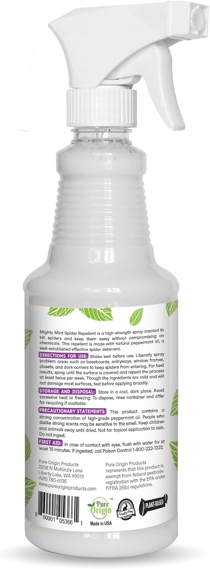 Mighty Mint Peppermint Oil Spider Repellent Spray with Microfiber Cloth – Indoor & Outdoor Bug Control for Spiders and Insects – Plant-Based, Extra-Strong Formula - 16 oz
