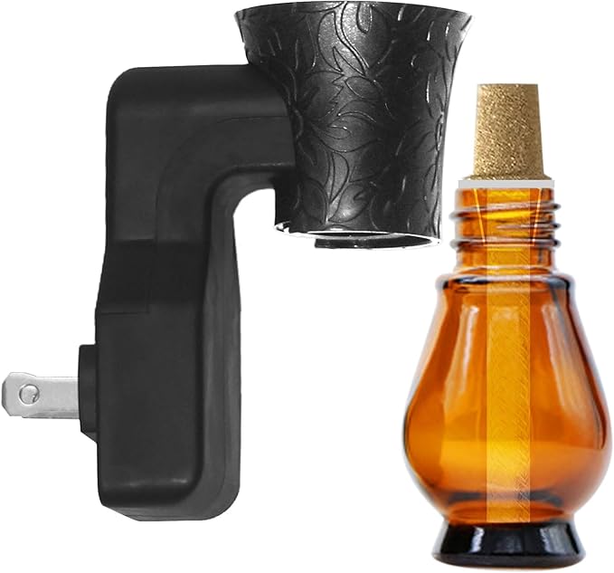 Plug in Oil Diffuser, Blank for DIY Air Freshener Make Unique Home Scent Aromatherapy, Work with Essential Oil, EO+Water, Fragrance Refill for Plugins (Black Warmer + Glass + Wick)