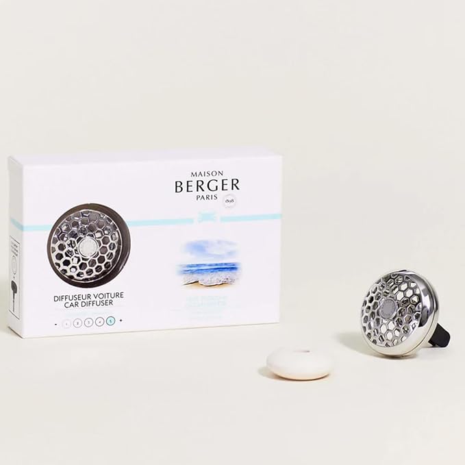 MAISON BERGER Car Diffuser Set, Ocean Breeze | Marine Rose Musk Notes, Refillable Vent Clip with Ceramic Refill, Passive 4-Week Diffusion, Made in France