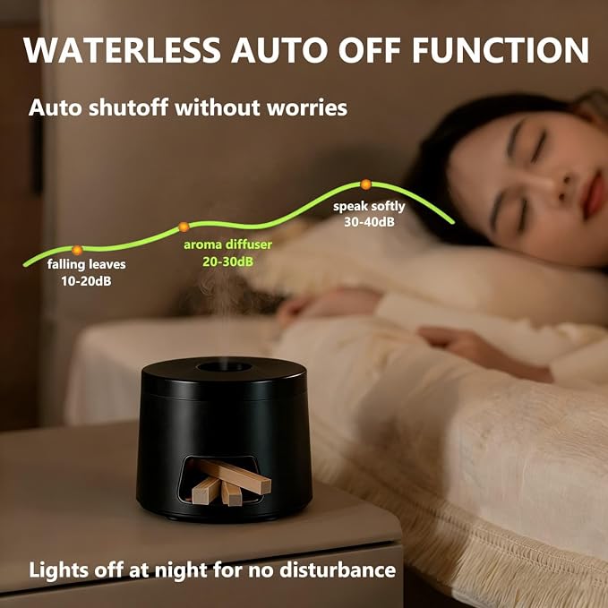 180ml Quiet Aromatherapy Diffuser, Ultrasonic Essential Oil Humidifier with Auto Shut-Off & 7-Color Flame Light for Home Bedroom Living Room Kitchen (Black)