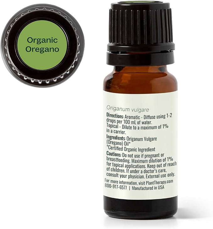 Plant Therapy Organic Oregano Essential Oil, 10 mL (1/3 oz), 100% Pure and Undiluted, USDA Certified Organic, Great for Diffusing and Relaxing Tight Muscles