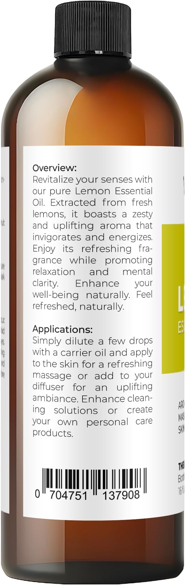 Lemon Essential Oil by Velona - 16 Fl Oz | Therapeutic Grade | for Aromatherapy Diffuser, Massage, Skincare, Haircare, Soapmaking | Undiluted