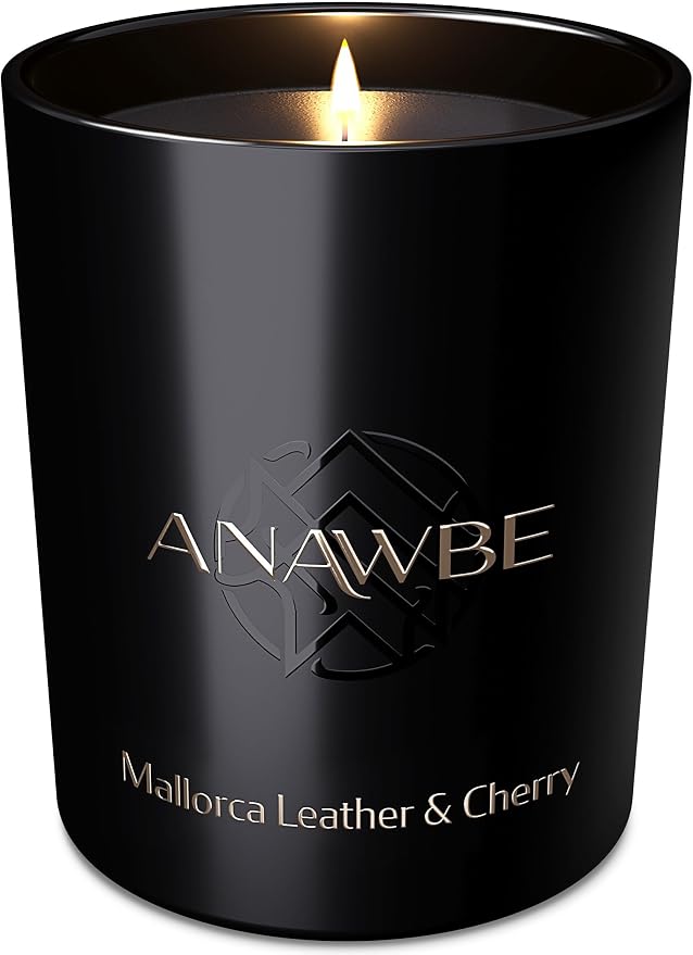 Leather & Cherry Scented Candle, Refined Notes of Leather, Black Cherry, Vanilla, Soy Candles for Men and Women, 45-Hour Long-Burning Luxury Candle & Gift Box, 6 Oz.