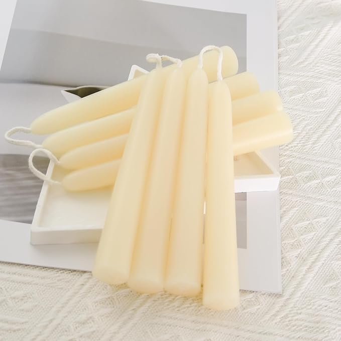 DEYBBY 6 inch Short Natural WhiteBeeswax Candles Set of 36, Smokeless Dripless Pure Organic Beeswax Taper Candles for Dinner Decoration Ritual Emergency (Cream)