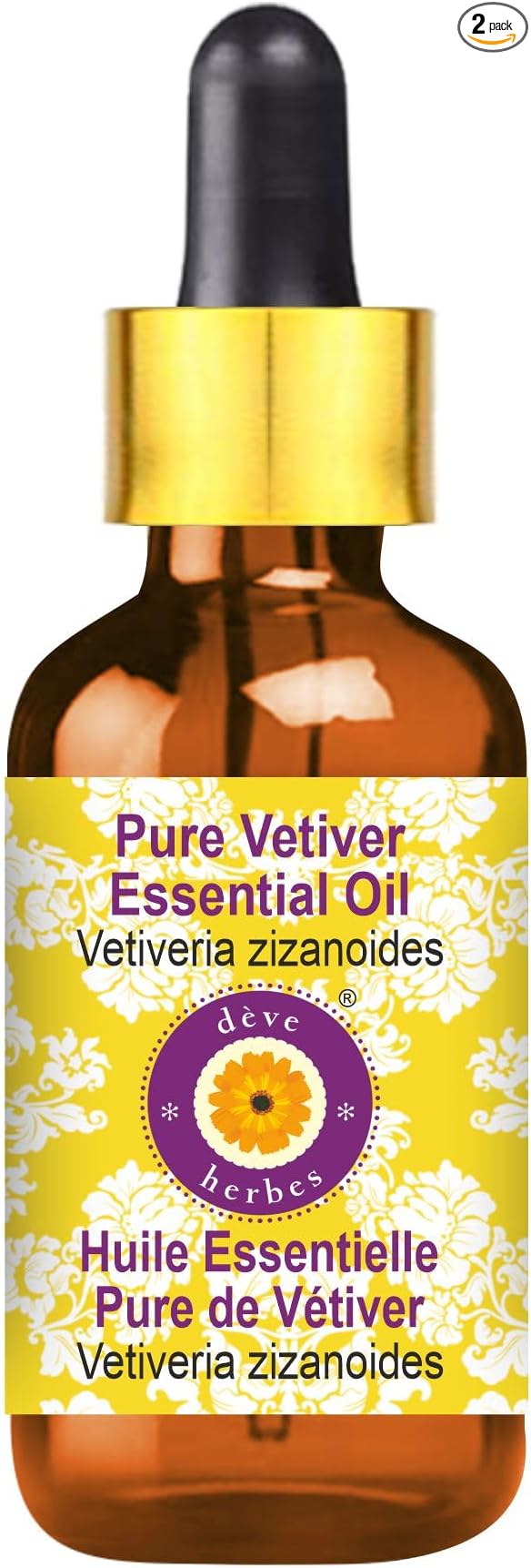 Deve Herbes Pure Vetiver Essential Oil (Vetiveria zizanoides) with Glass Dropper Steam Distilled 50ml (1.69 oz)