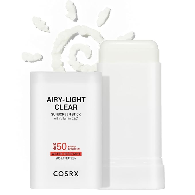 COSRX Airy-Light Clear Sunscreen Stick with Vitamin E&C SPF 50, 0.67 oz, 19g, Korean Suncreen Stick Suncare Sunblock, Lightweight, No White Cast, Water resistant, Oil Control Matte Sunscreen for Face