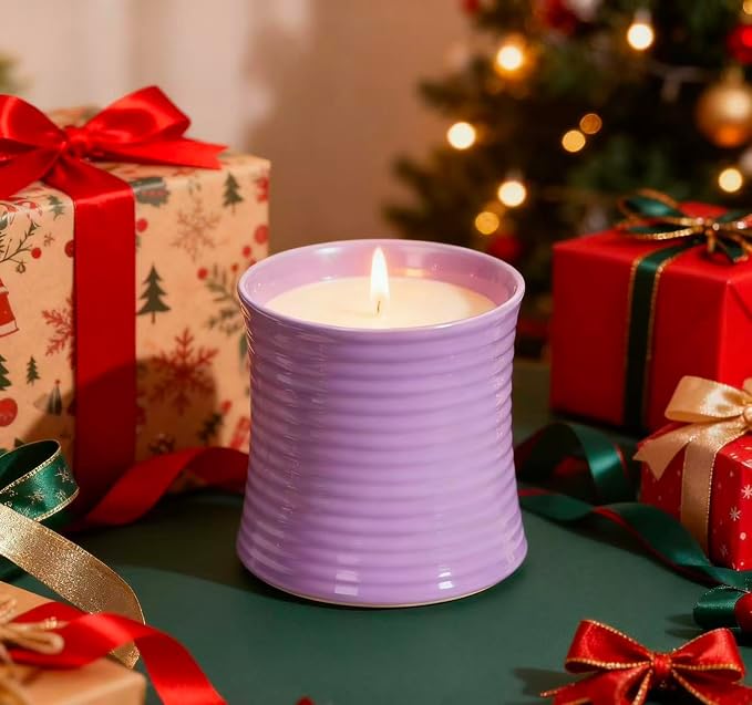 Generic Natural Soy Wax Scented Candle, Purple Ceramic Container Lavender Fragrance, Handmade Luxury Home Decor with Cotton Wick,Purple Ceramic Container, Reusable Jar