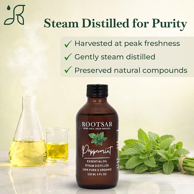 Peppermint Essential Oil – 100% Pure Organic Peppermint Oil, Steam Distilled, 4 FL OZ / 118 ML – Premium Essential Oil for Diffuser, Aromatherapy, Massage, Skin Care, Candle & Soap Making