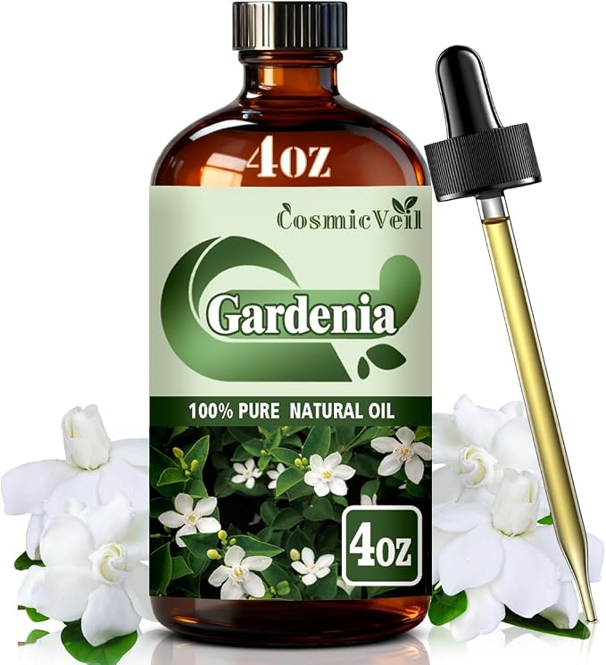 Gardenia Essential Oil Gardenia Oil for Aroma Diffuser,Humidifier,Home Fragrance,Cleaning,Body Care,Massage,Yoga,DIY Candle,DIY Soap CosmicVeil（Gardenia，4 Fl Oz (Pack of 1)）