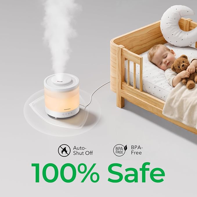 [2 Packs] Homvana 1.5L Cool Mist Top Fill Humidifiers for Bedroom & Baby Nursery, 3 in 1 Ultrasonic Humidifier & Oil Diffuser for Congestion Relief, 28dB Quiet, Night Lights for Home Plants Offices